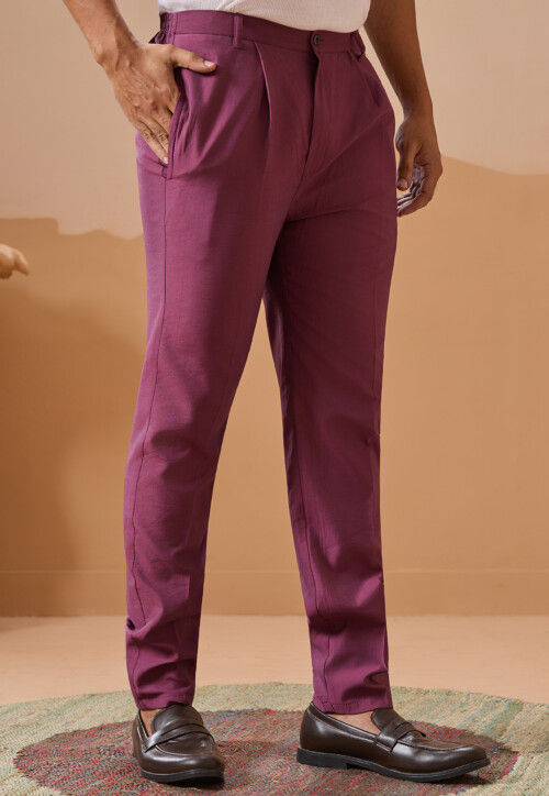 Embroidered Viscose Silk Kurta Set in Dusty Purple