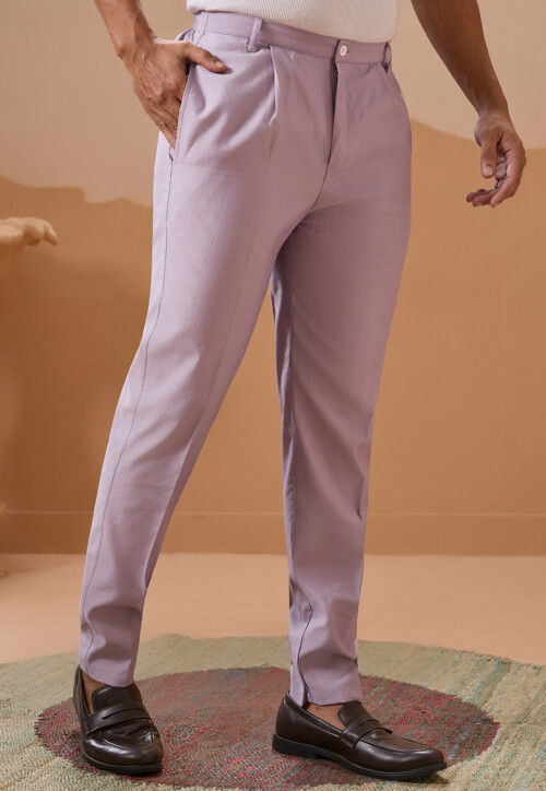 Embroidered Viscose Silk Kurta Set in Light Purple