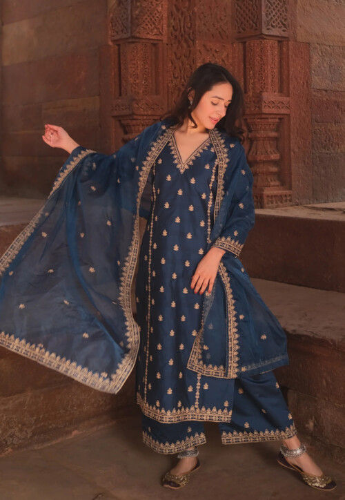 Embroidered Viscose Silk Pakistani Suit in Blue