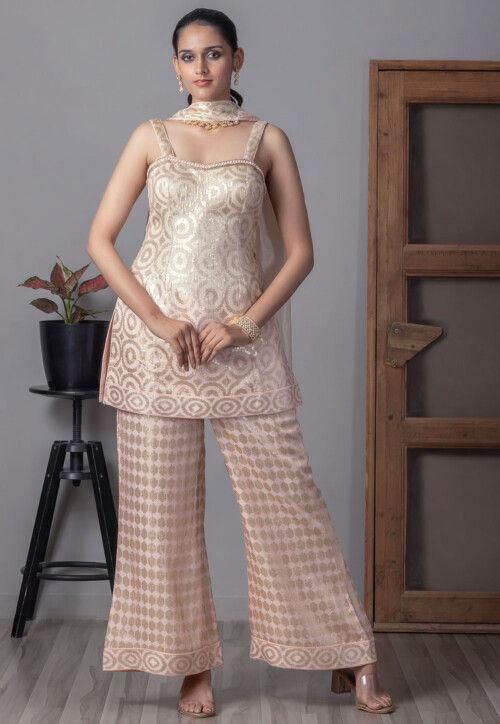 Embroidered Viscose Silk Pakistani Suit in Cream