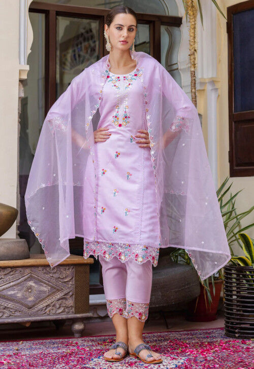 Embroidered Viscose Silk Pakistani Suit in Light Purple