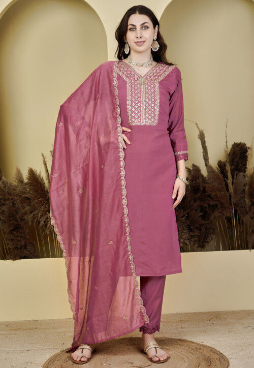 Embroidered Viscose Silk Pakistani Suit in Pink