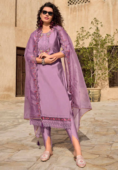 Embroidered Viscose Silk Pakistani Suit in Purple
