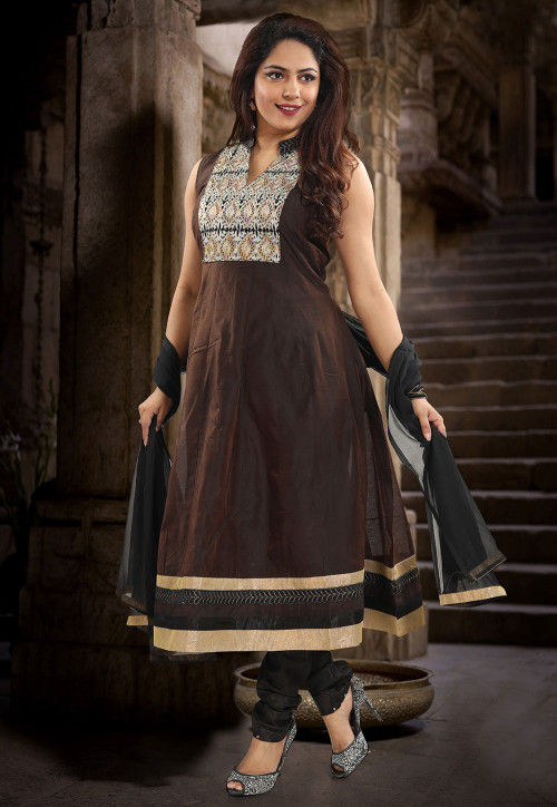 Readymade Pink Chanderi Pant Style Anarkali Suit 4171SL24