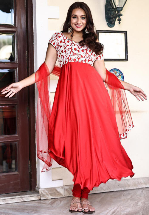 Shop Red Art Silk Anarkali Suit Party Wear Online at Best Price | Cbazaar