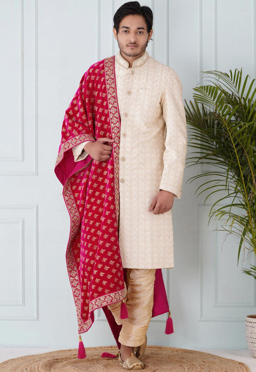 Foil Print Velvet Dupatta in Fuchsia