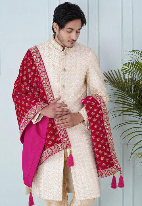 Foil Print Velvet Dupatta in Fuchsia