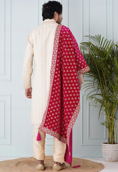 Foil Print Velvet Dupatta in Fuchsia