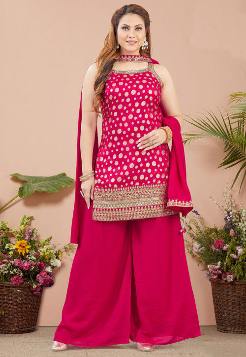Foil Printed Art Silk Pakistani suit in Pink