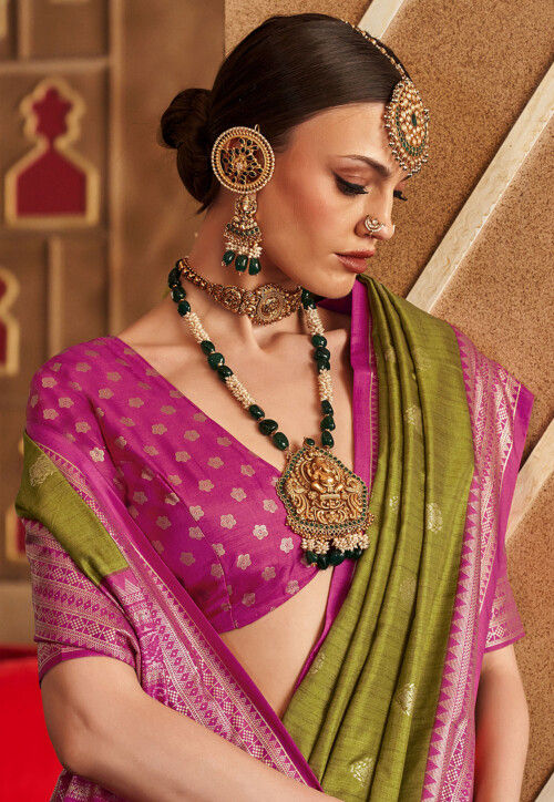 Foil Printed Art Silk Saree in Green