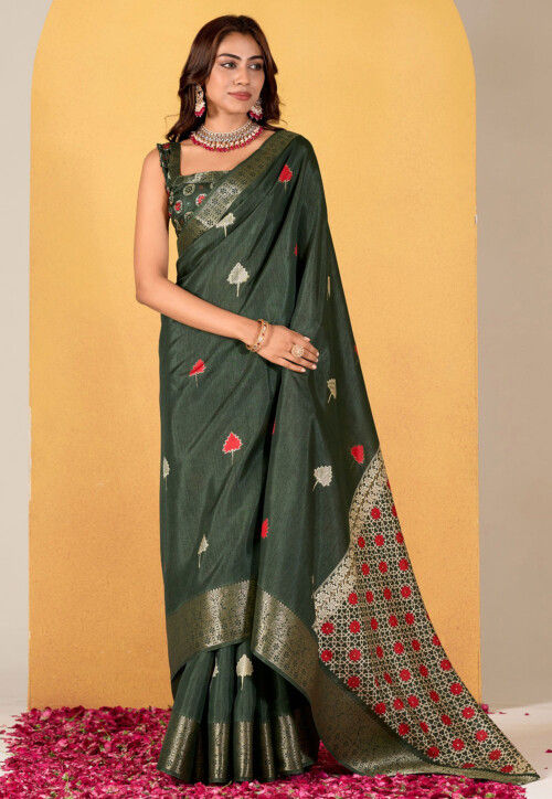 Foil Printed Art Silk Saree in Green