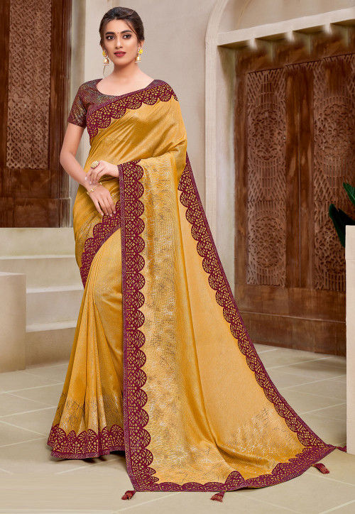 Unique Mustard Color offers Silk Saree with Animal Prints
