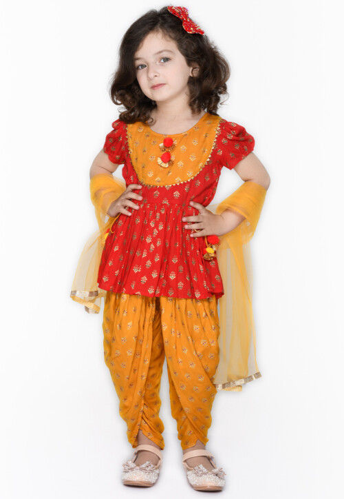 Buy Foil Printed Cotton Punjabi Suit in Red Online UWJ484 Utsav Fashion