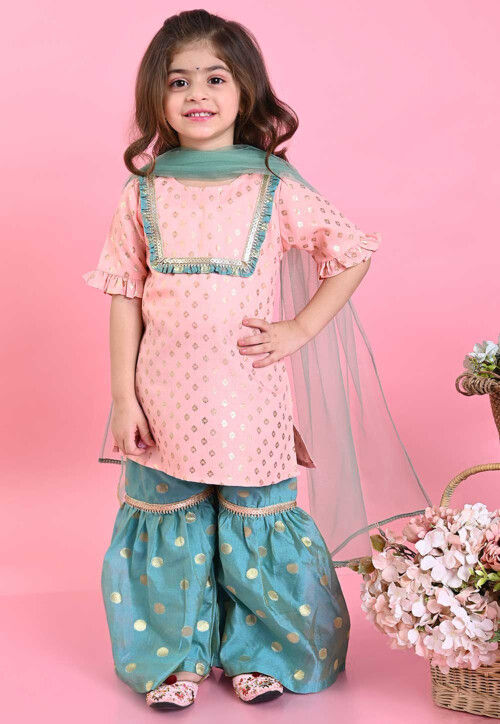Foil Printed Cotton Silk Pakistani Suit in Pink