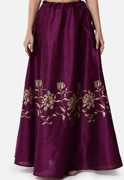 Foil Printed Dupion Silk A Line Skirt in Violet