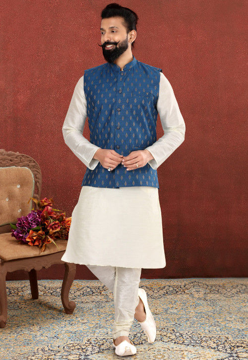 Buy Silk Kurta Pajama With Printed Jacket,nehru Kurta Pajama With Jacket, kurta Pajama Jacket Set,indian Waist Coat,nehru Jacket Men Online in India  - Etsy
