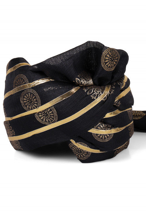 Foil Printed Kota Doria Turban in Black