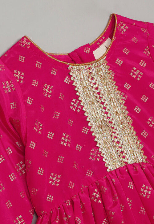 Foil Printed Rayon Kurta Set in Magenta