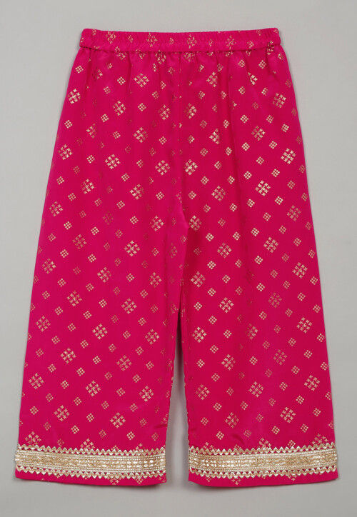 Foil Printed Rayon Kurta Set in Magenta