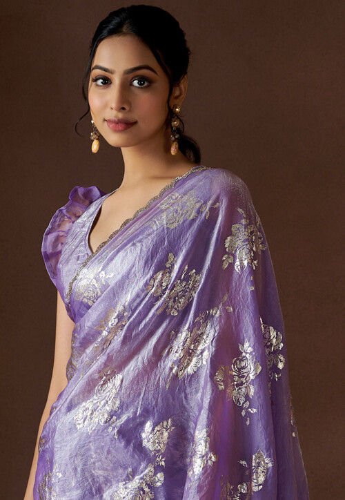Modern Foil Printed Silk Saree with Aqua Inspired Finish main image 0