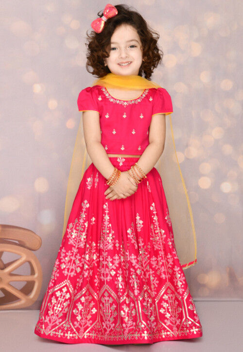 Foil Printed Viscose Rayon Lehenga in Magenta
