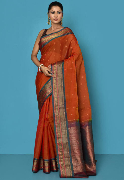Peel Orange Handloom Patola Weave Silk Saree - Clothsvilla
