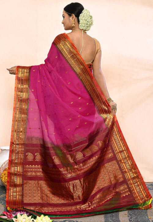 Gadwal Pure Silk Cotton Handloom Saree in Magenta