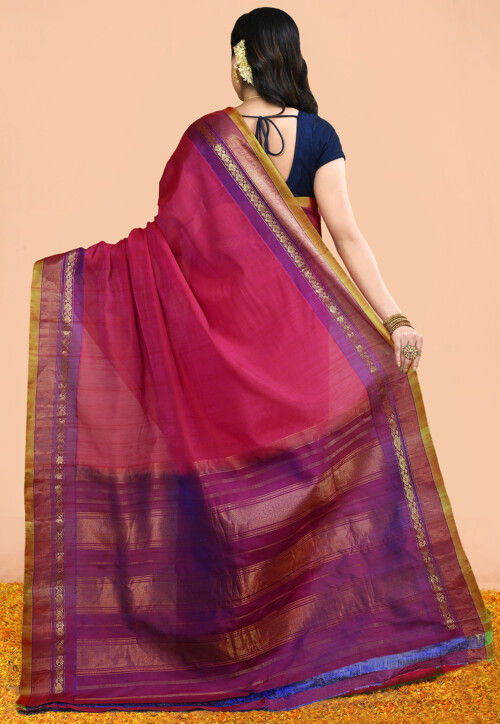 Gadwal Pure Silk Cotton Handloom Saree in Magenta