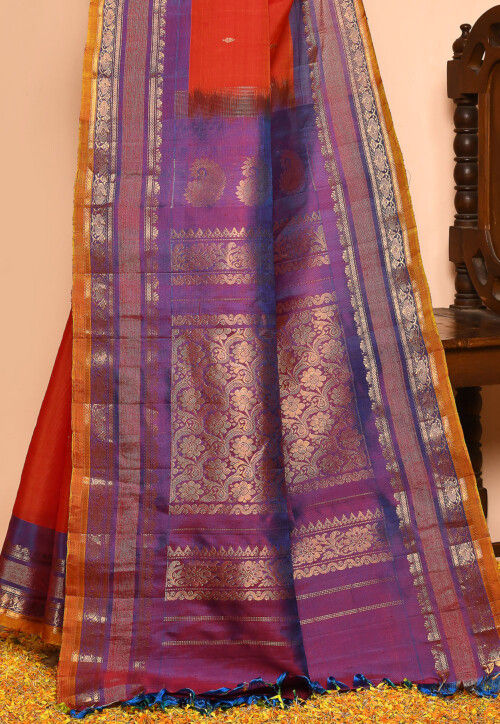 Gadwal Pure Silk Cotton Handloom Saree in Orange