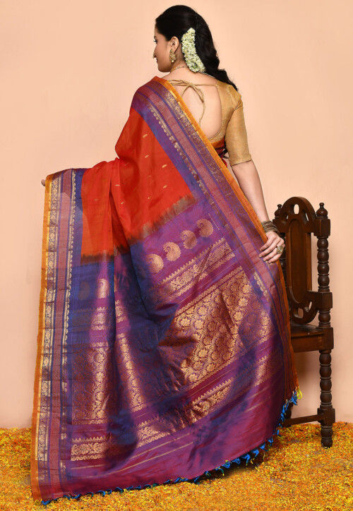 Gadwal Pure Silk Cotton Handloom Saree in Orange