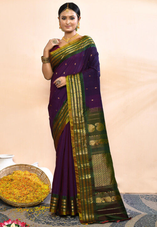 Gadwal Pure Silk Cotton Handloom Saree in Purple