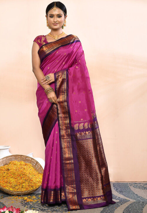 Gadwal Pure Silk Handloom Saree in Magenta : STGA484