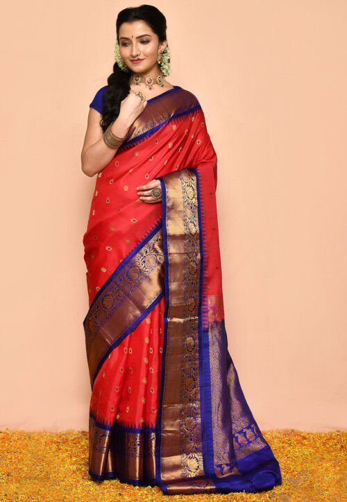 Pure Banarasi Katan Silk Handloom Saree in Magenta : SHFA1315