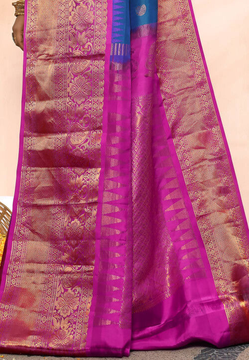 Gadwal Pure Silk Handloom Saree in Teal Blue