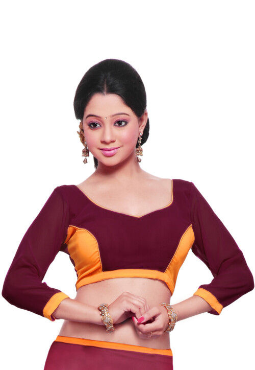 Georgette Blouse in Maroon and Yellow