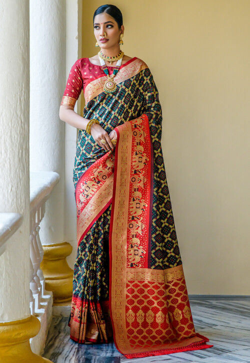 Buy Gharchola Art Silk Saree in Dark Green Online SZDA708 Utsav Fashion
