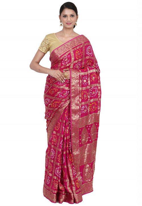 Gharchola Art Silk Saree in Fuchsia