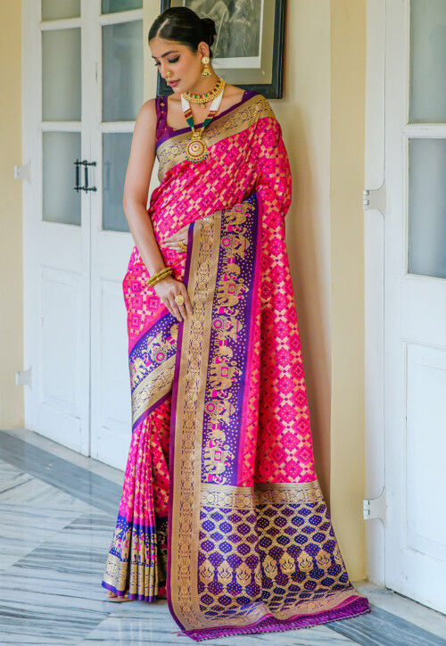 Buy Gharchola Art Silk Saree in Fuchsia Online SZDA711 Utsav Fashion