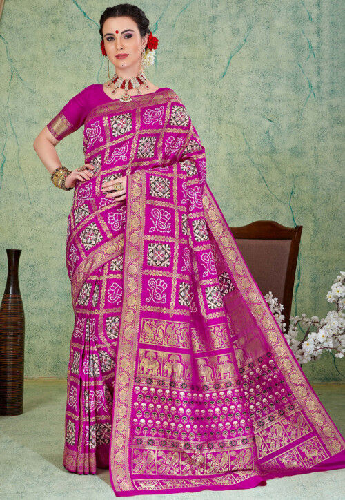 Bhagyoday Fashions Banarasi Silk Bandhej/Bandhani Gharchola Saree with  Blouse fabric Color - Rawat Store
