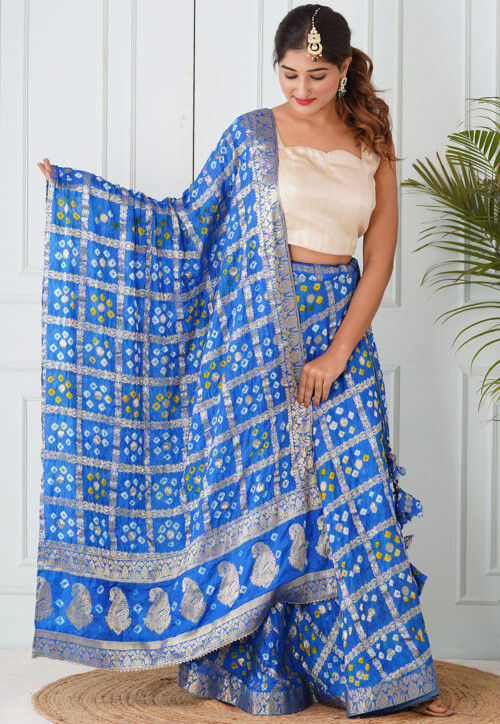 Sky Blue And Dark Blue Wedding Wear Ikkat Silk Lehenga at Rs 5800 in  Pochampalle
