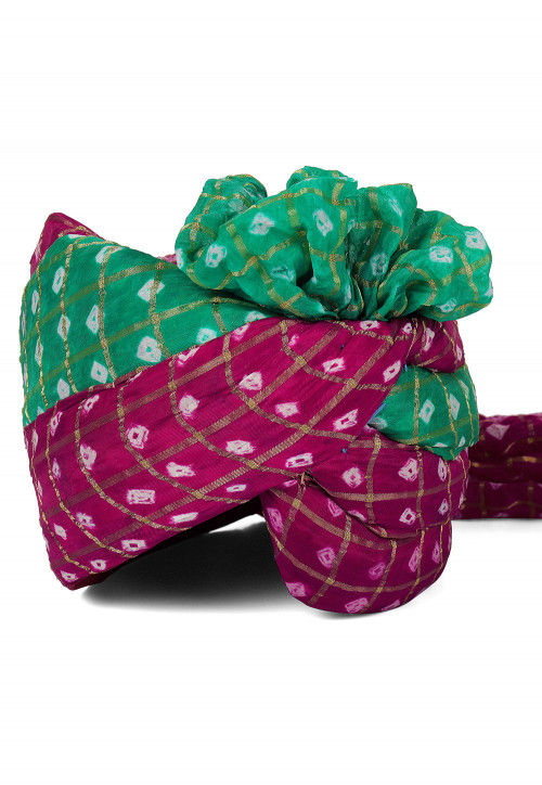 Ghatchola Art Silk Unisex Turban in Magenta and Green
