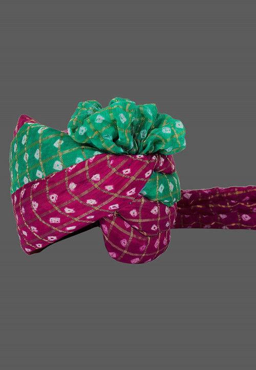 Ghatchola Art Silk Kids Turban in Magenta and Teal Green