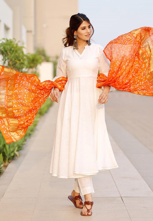 White color Cotton Flex fabric for Women's Kurti Palazoo