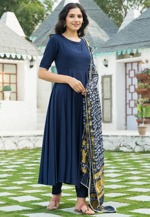 Buy Ghatchola Rayon Anarkali Suit in Navy Blue Online : KMM80 - Utsav ...