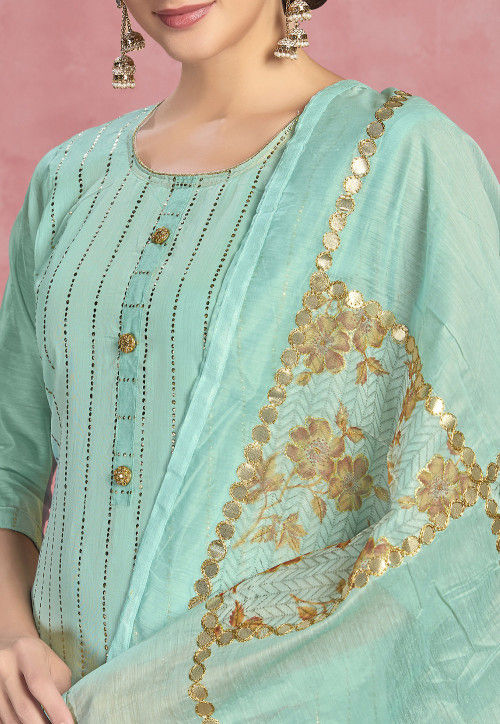 Buy Glittered Chanderi Silk Pakistani Suit in Sea Green Online : KFF357 ...