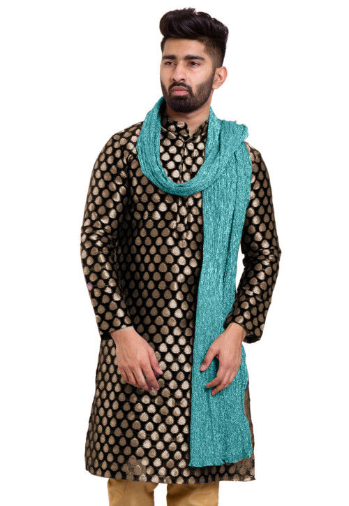 Glittered Crushed Tissue Men Stole in Pastel Blue