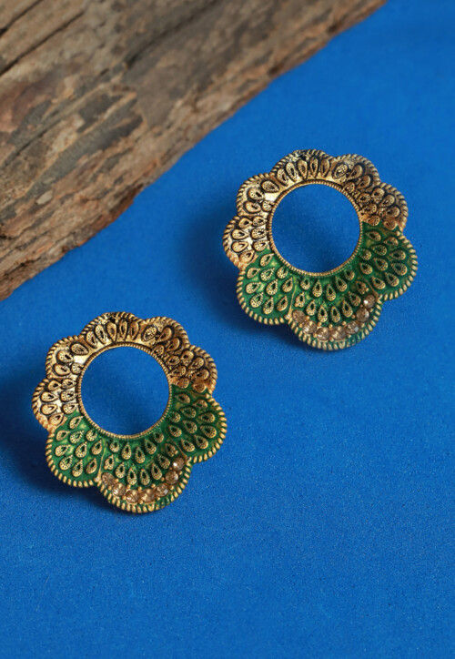 Green on sale meenakari earrings