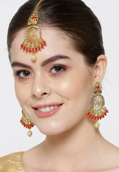 Gold Plated Stone Studded Earrings Set