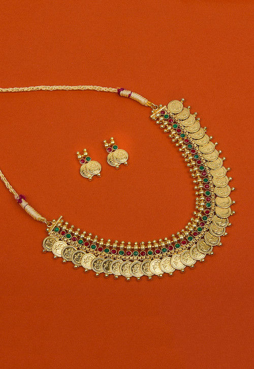 Gold Plated Stone Studded Temple Necklace Set