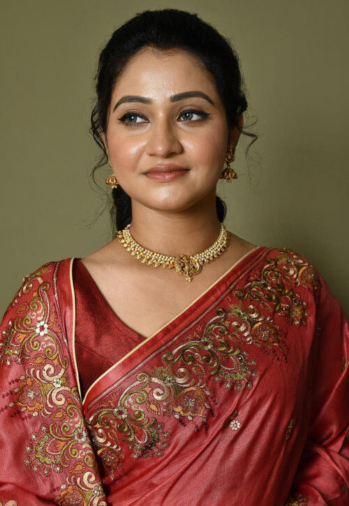 Golden Polished Pearl Temple Choker Necklace Set